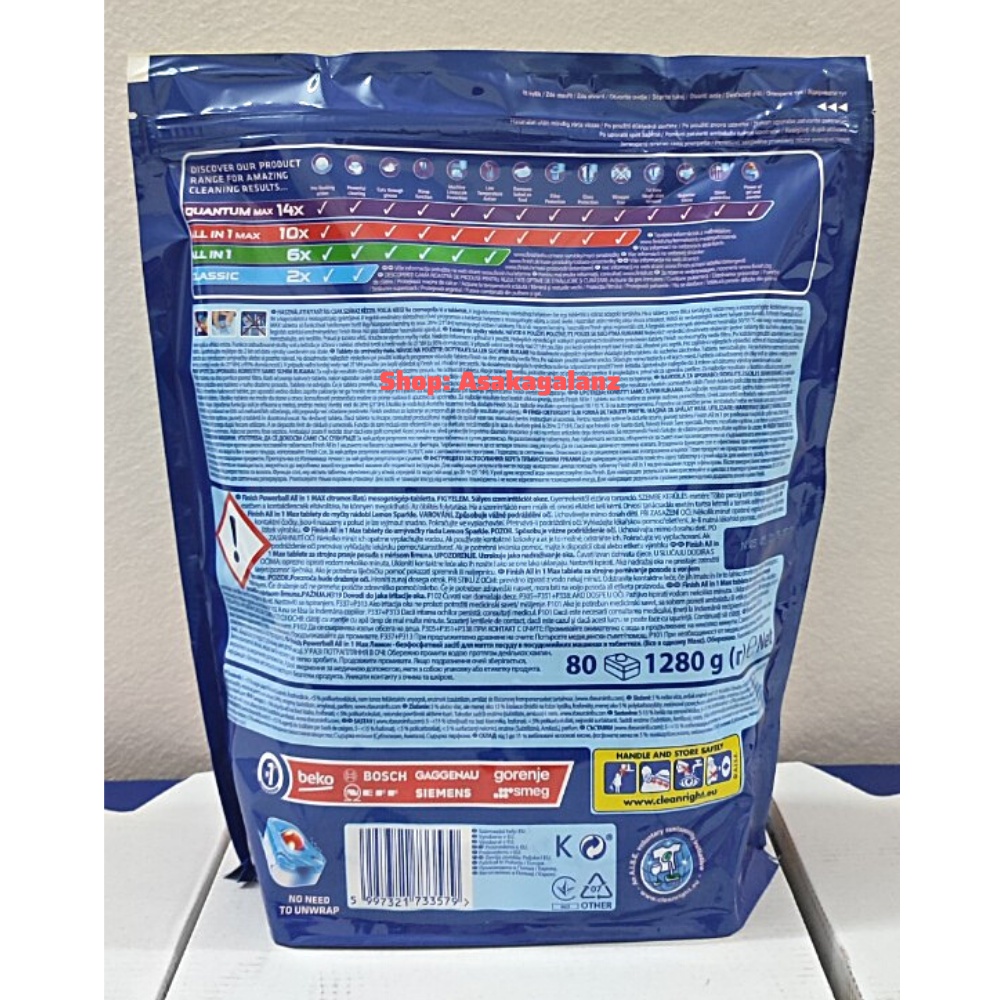 Viên rửa bát Finish All in 1 Max 80 viên [Hương chanh -10 chức năng, màng nilon tự tan]