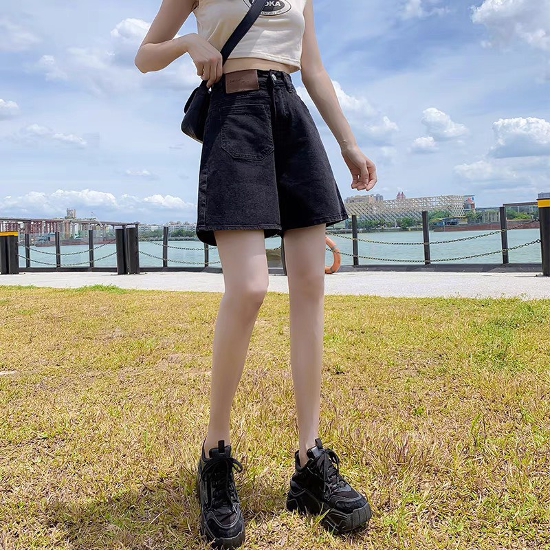 [Mã FAMARAL2 giảm 10K đơn 50K] Quần short denim nữ lưng cao phong cách retro Hàn Quốc