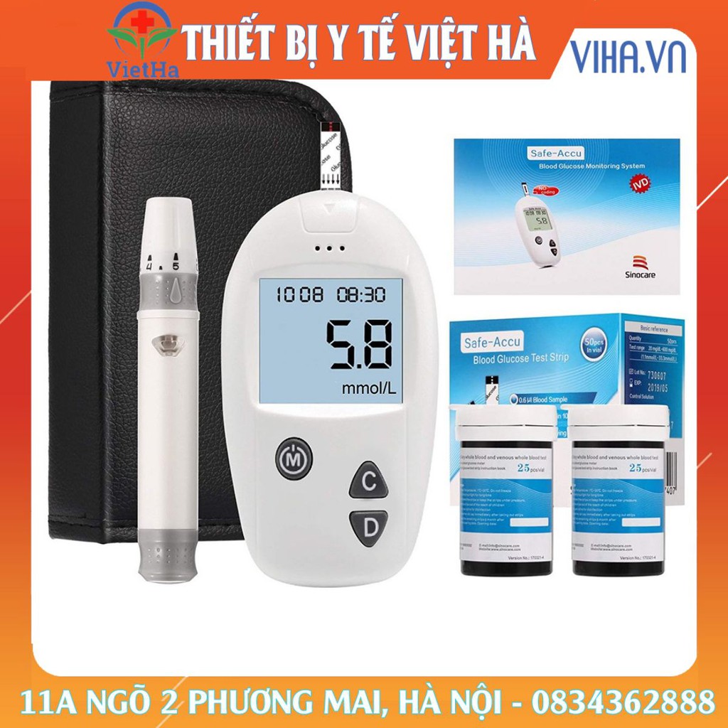 Que thử tiểu đường safe accu SINOCARE hộp 50 que và 50 kim