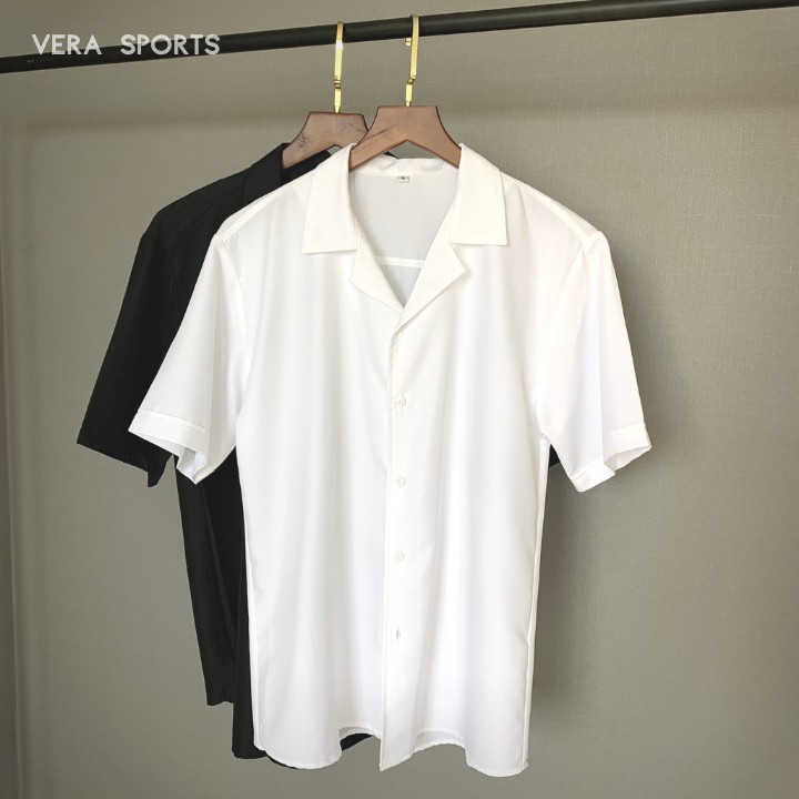 Áo sơ mi ngắn tay cổ vest trơn Unisex Nam Nữ, Sơ mi tay ngắn form rộng Vera - JBS02 | BigBuy360 - bigbuy360.vn