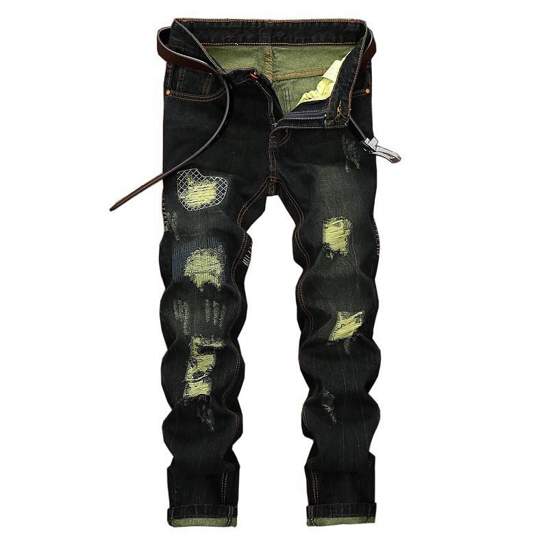 Quần Jeans Nam Rách Gối Phong Cách Châu Âu