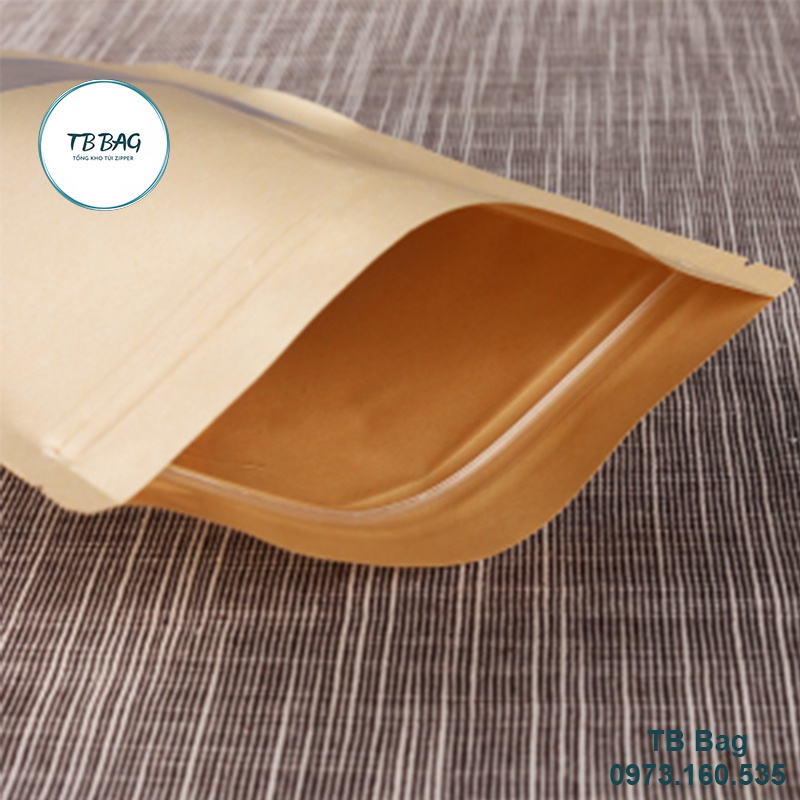 1kg túi zipper giấy kraft vàng bóng có cửa sổ tràn, túi zip đựng thực phẩm - TBShop
