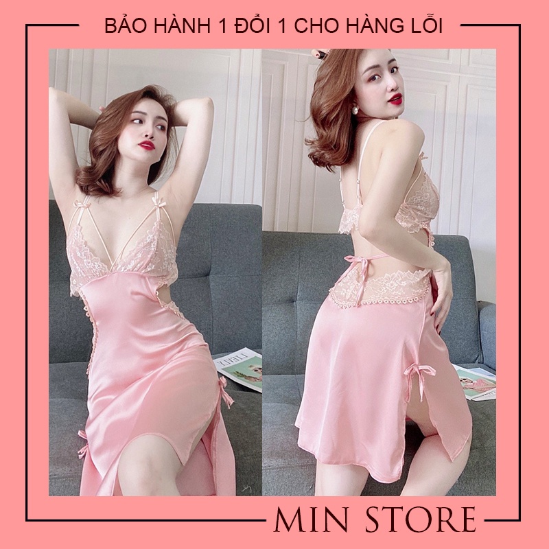 Váy ngủ sexy gợi cảm đồ ngủ lụa satin 2 dây cao cấp MIN SHOP VN1003