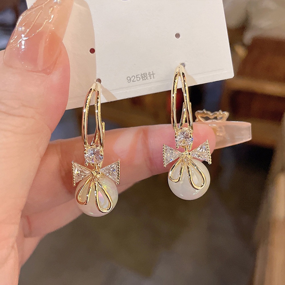 Bông Tai Hình Nơ Đính Ngọc Trai Thời Trang Hàn Quốc Cho Nữ