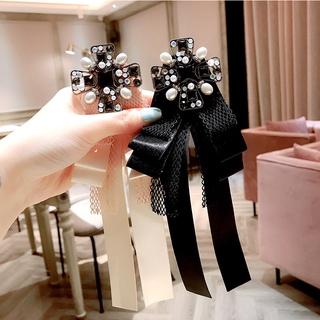 Korean style same accessories shirt collar pin brooch retro bow lace rhinestone Pearl women