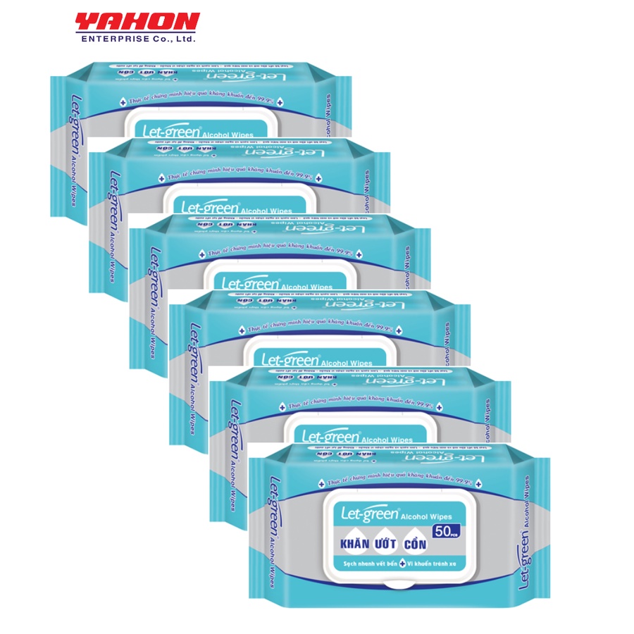 Combo 6 Bao Khăn Ướt Cồn LET-GREEN 50 Miếng/Bao