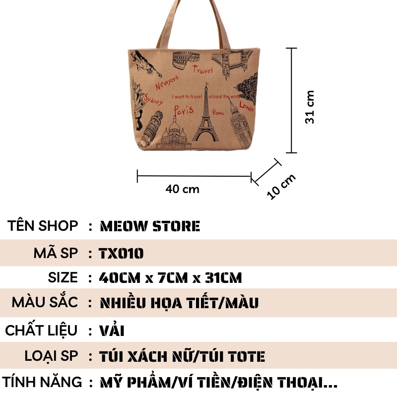 Túi tote xách tay túi đeo chéo nhiều họa tiết độc đáo đẹp giá rẻ MEOW STORE TX010