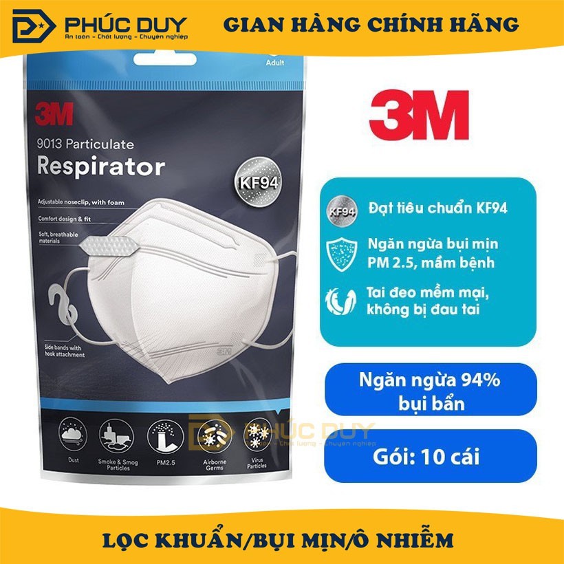 Khẩu trang 3M 9013 chống bụi mịn PM2.5, phòng dịch đạt chuẩn KF94 - 10 Cái Và 20 cái