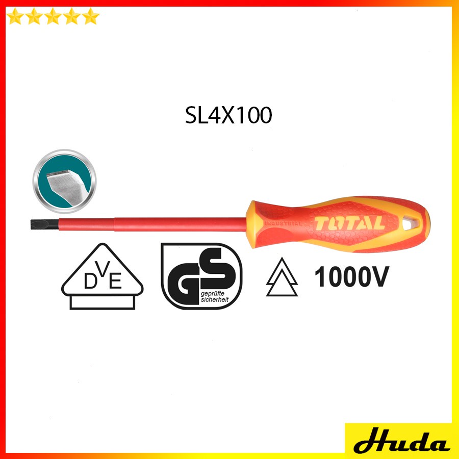 Tua vít dẹp cách điện 1000V Total Ingco Tuốc nơ vít cách điện chất liệu CR-V POI