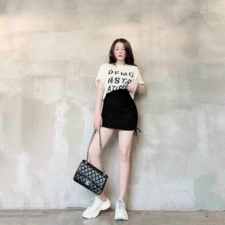 Set áo thun mix chân váy rút dây