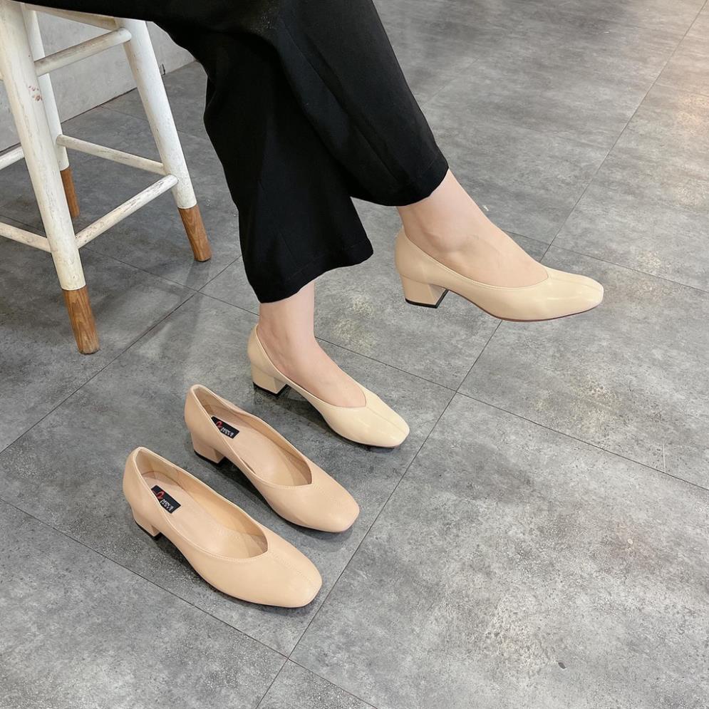 HoT Giày cao gót DEMIN cao gót da lì gót vuông 3cm phong cách thanh lịch- DCG140