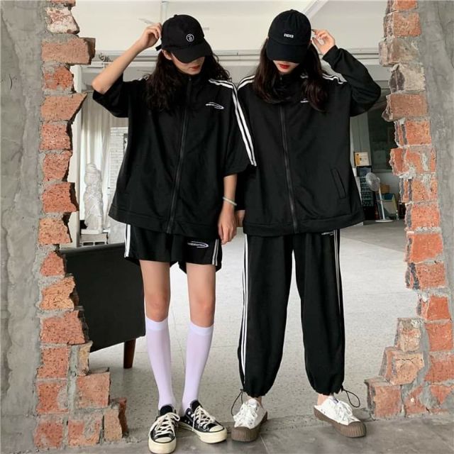 SET ĐỒ THỂ THAO NAM NỮ ULZZANG - SET NỈ THỂ THAO SỌC UNISEX | BigBuy360 - bigbuy360.vn
