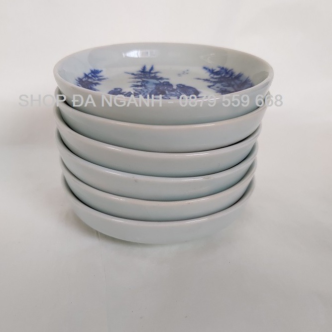 6 đĩa lót chén men lam vẽ cổ trang - gốm sứ Bát Tràng