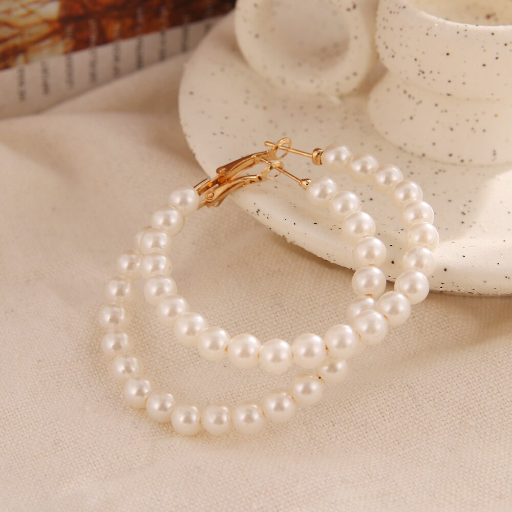 Khuyên Tai Nữ Trang Dáng Tròn Đính Ngọc Trai Phong Cách Hàn Quốc