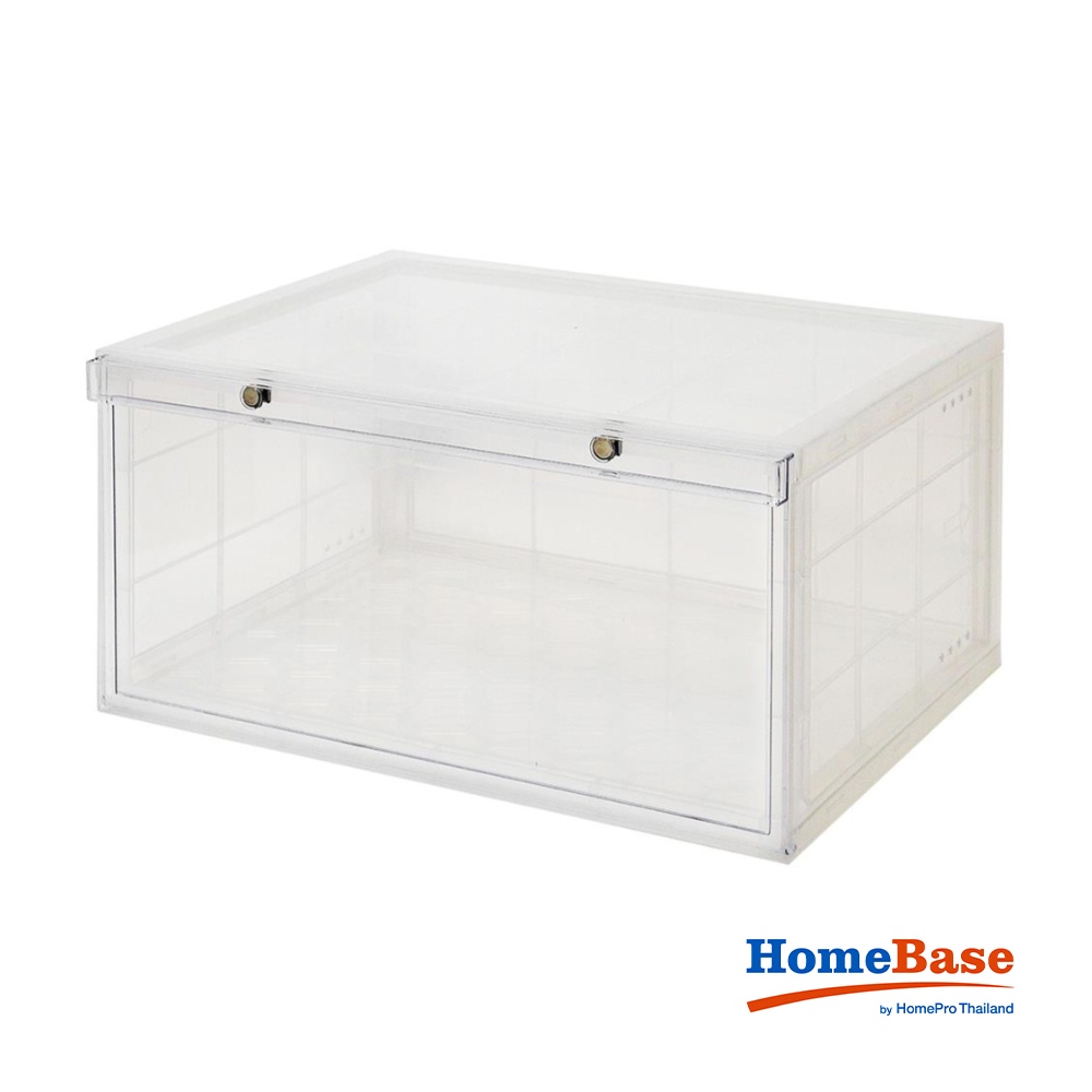 HomeBase STACKO Hộp đựng giày bằng nhựa nắp khóa nam châm Thái Lan W37xH18.3xD28cm màu trắng