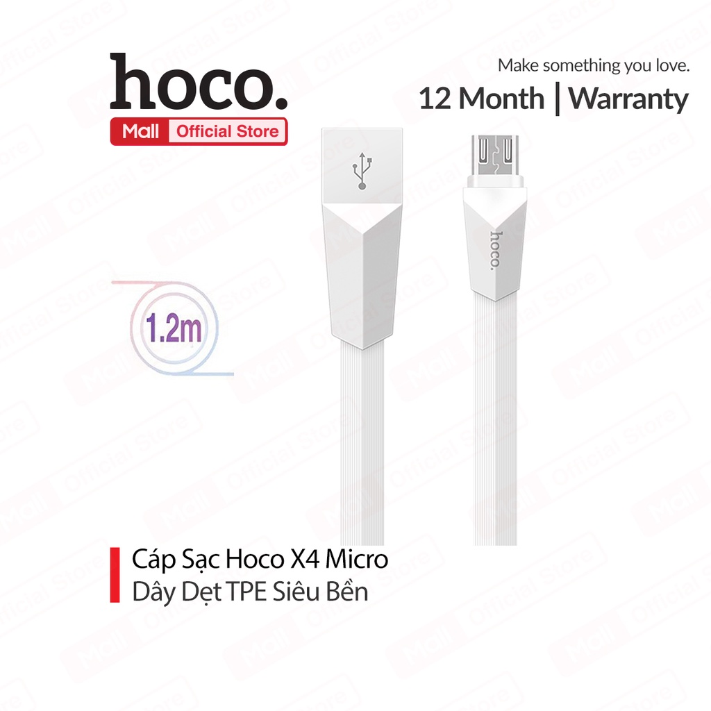 Cáp sạc Hoco X4 Micro dây TPE thiết kế hình thoi 3D cao cấp dài 1.2M cho Android