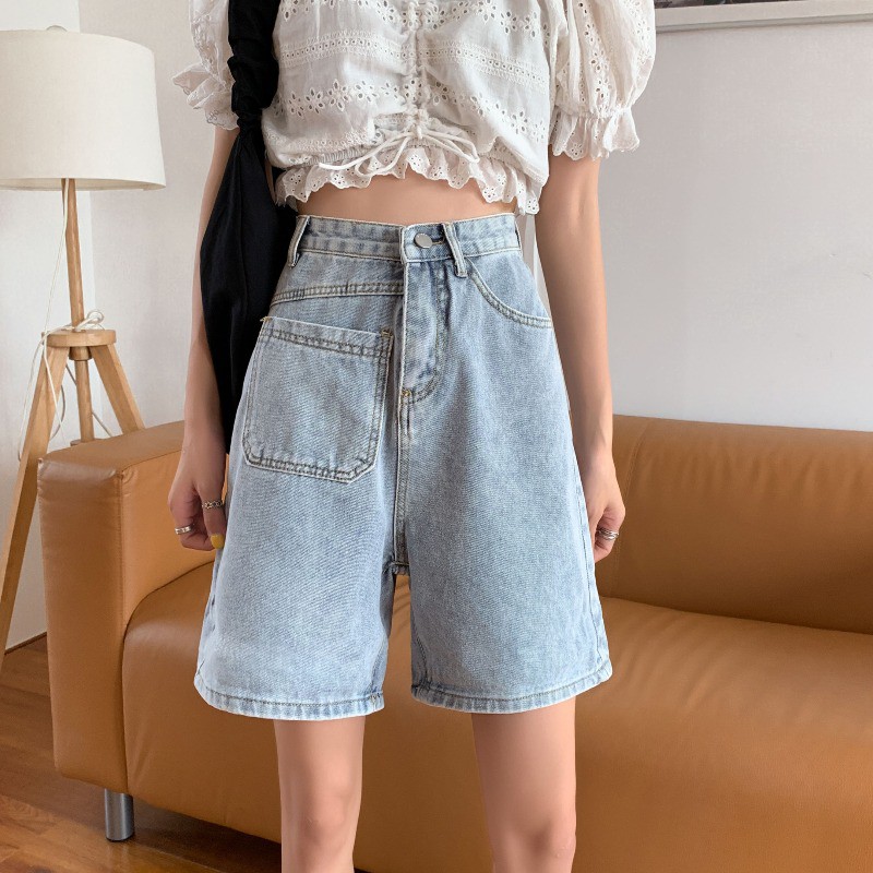 Quần short jean nữ ống rộng một túi MSHA5