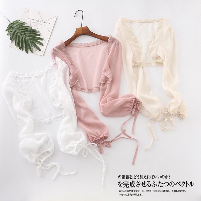Áo croptop voan tay dài 😻 áo cadigan voan mỏng phong cách hàn quốc (kèm ảnh thât) mẫu 7 HOT