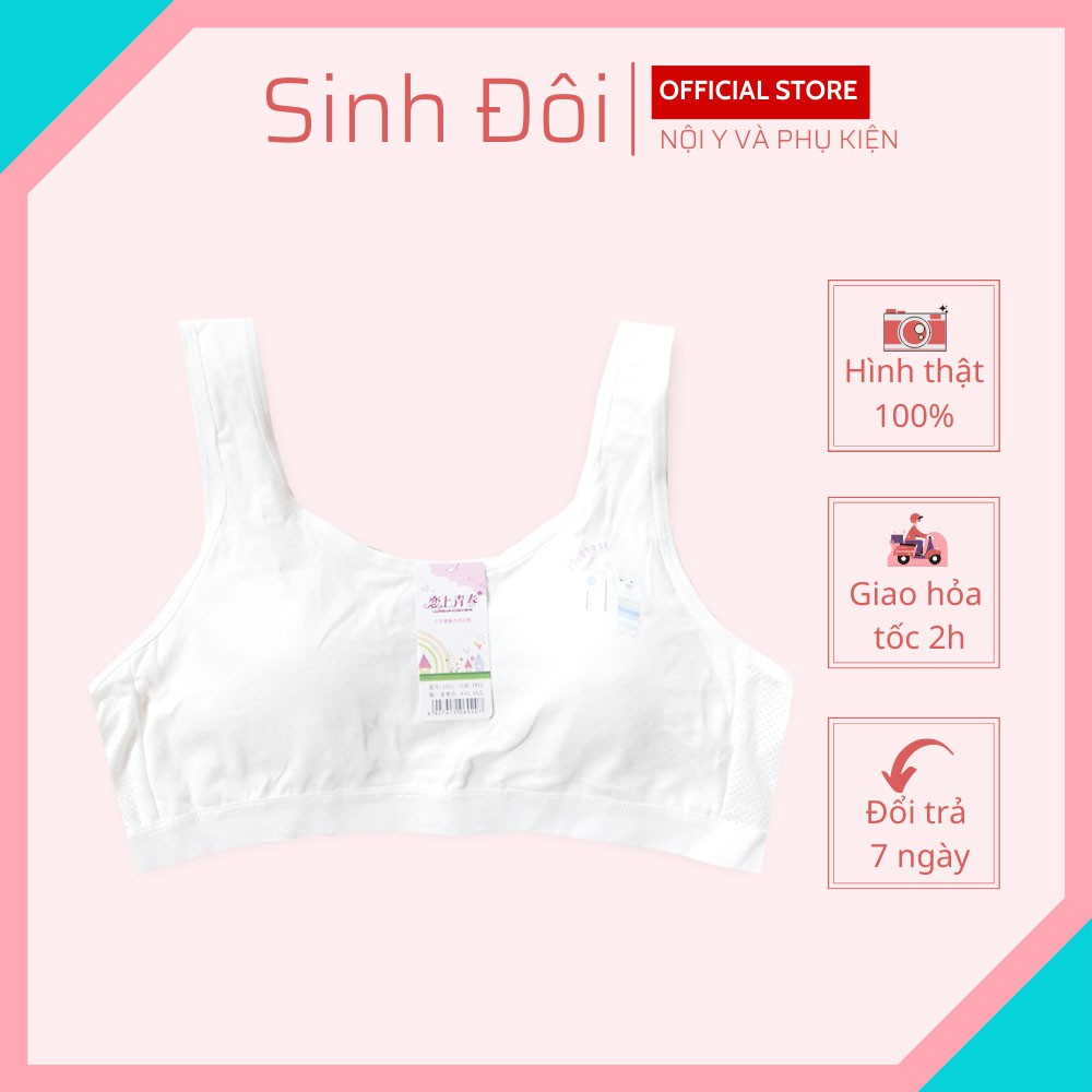 Áo lá học sinh cotton kèm mút đệm hình búp bê cho bé gái mới lớn dậy thì cấp 1, cấp 2, cấp 3 mềm mịn thoáng mát