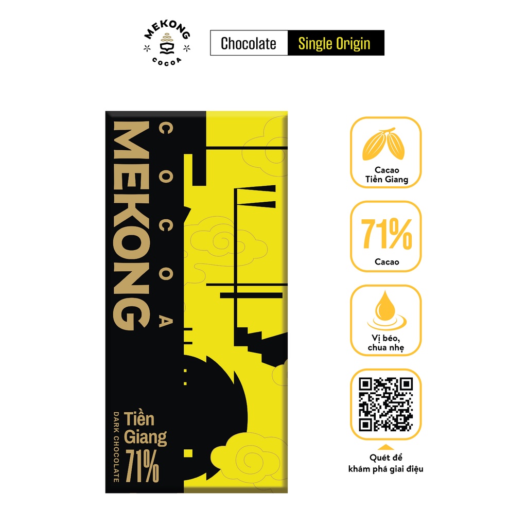 Socola Đen Nguyên Chất Tiền Giang MEKONG COCOA 71% Cocoa Vị Đắng Vừa Thanh 80g - Dark Chocolate SCLD02