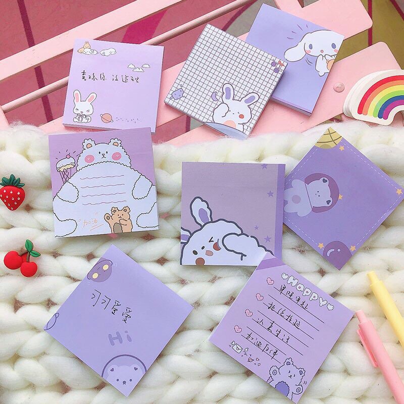 Giấy note memo pad hình gấu thỏ tím xinh xắn dùng để ghi chú