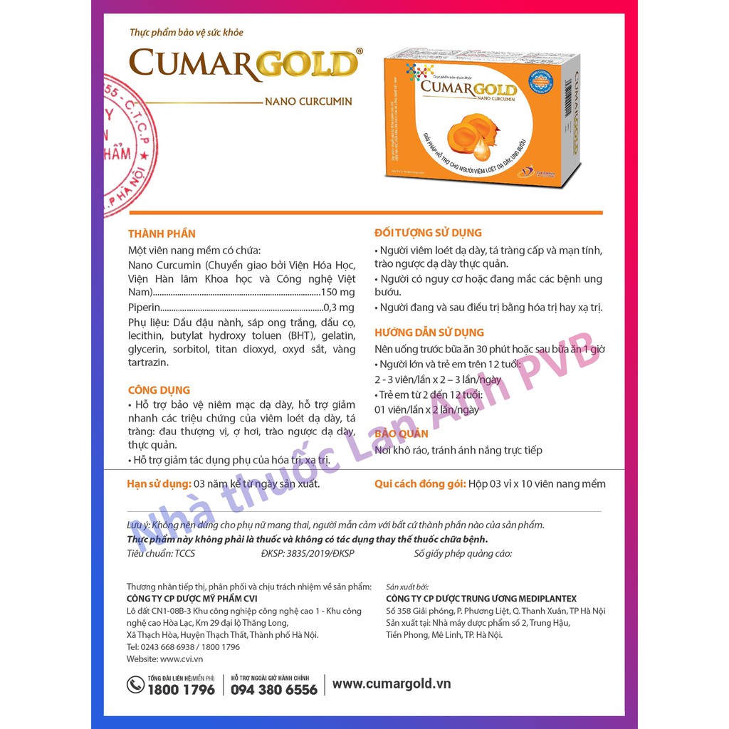 CUMARGOLD NEW (30 viên) - Bổ sung chiết xuất Gừng chuyển hóa bảo vệ dạ dày.