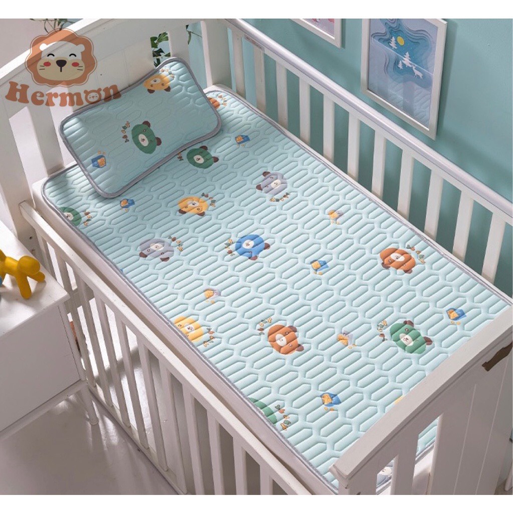 Chiếu Điều Hòa Hermon Kèm Gối Thảo Dược Trẻ Em, Chiếu Hè Thoáng Mát, Mềm Mại, Trải Cũi, Nôi Cho Bé Babibu - CDHH