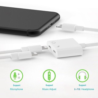 2 in 1 Adapter For iphone 7 8 plus X Lightning Double Splitter Jacks Audio Charging Adapter