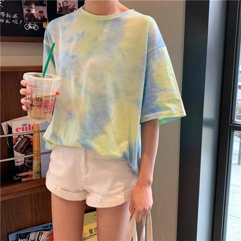 IELGY Áo Thun Tay Ngắn Cổ Tròn Dáng Rộng Thời Trang Phong Cách Hàn Quốc Cho Nữ