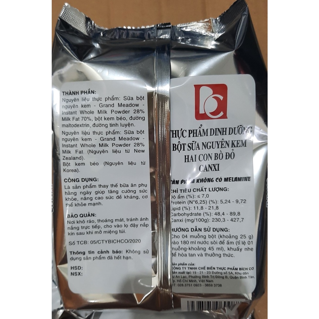 5 bịch BỘT SỮA NGUYÊN KEM CANXI  - Hai con bò đỏ