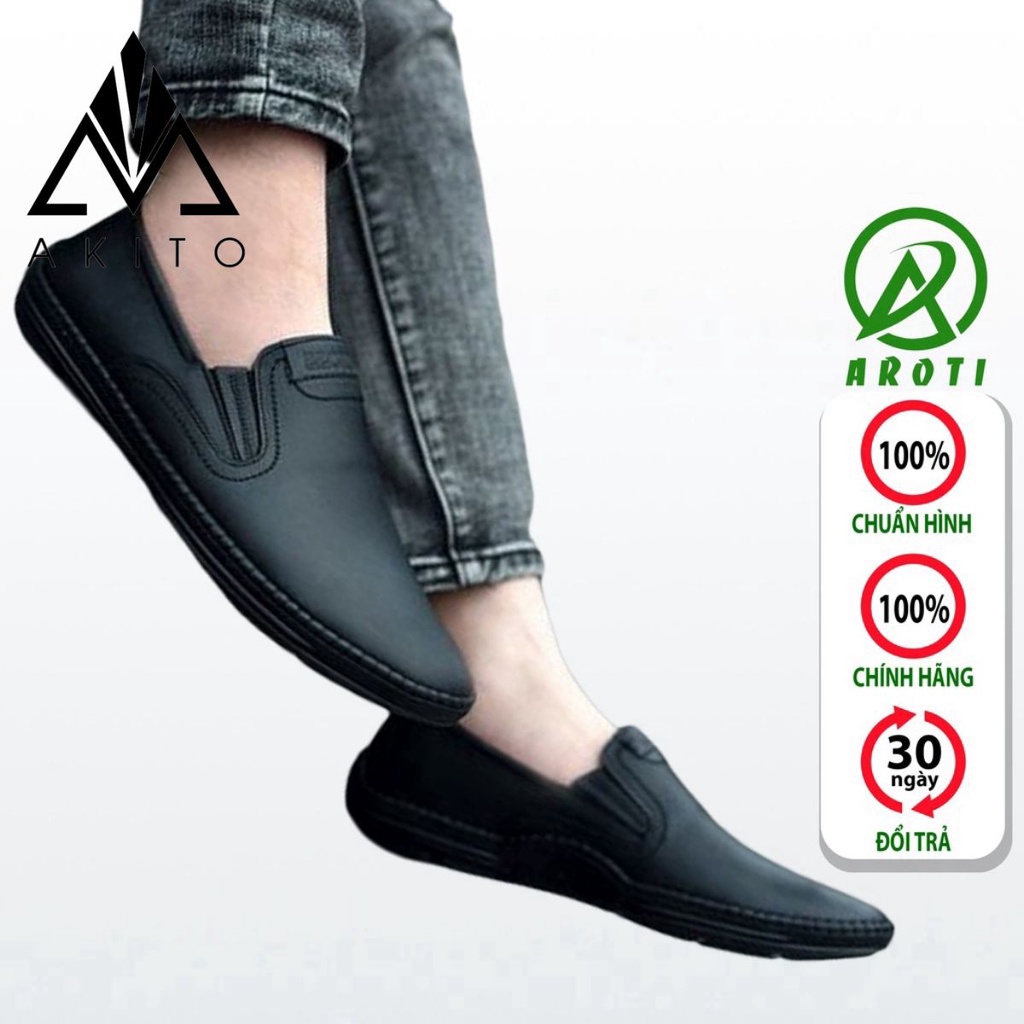 Giầy Mọi Nam AROTI Dáng Giày Tây Lười Chất Da Đẹp Cao Cấp,Đế Khâu Cực Bền Form Công Sở Lịch Lãm Màu Đen M587 sp14