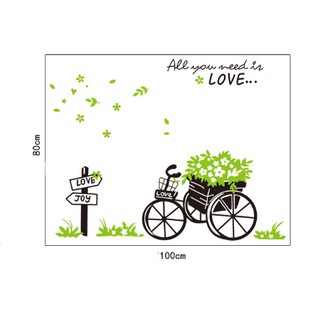 Decal trang trí Xe đạp hoa xanh