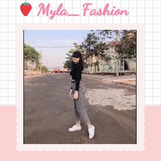 Quần jean baggy nữ ulzzang khói trơn, quần baggy nữ trơn xắn gấu - AD51