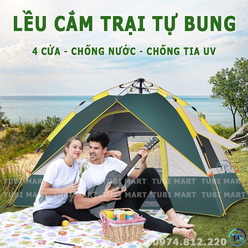 Lều Cắm Trại Dã Ngoại 4-6 người, Lều Phượt Du Lịch Tự Bung Chống Nước, Chống Tia Tử Ngoại - TB030