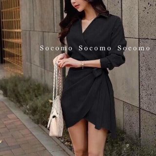Đầm cổ bẻ xoắn eo cột dây