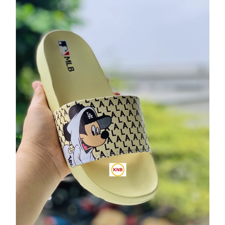 ♥️ Freeship+Ảnh Thật ♥️ Dép 𝐌𝐋𝐁 quai ngang nam nữ, dép mlb quai ngang thể thao in 𝐌𝐢𝐜𝐤𝐞𝐲 màu vàng bơ