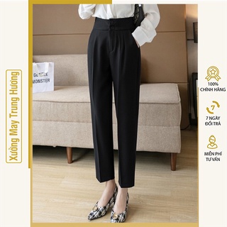 Quần baggy nữ cạp cao tây âu công sở phối 2 khuy, Quần công sở nữ Chất Vitex Hàn Xịn Xò