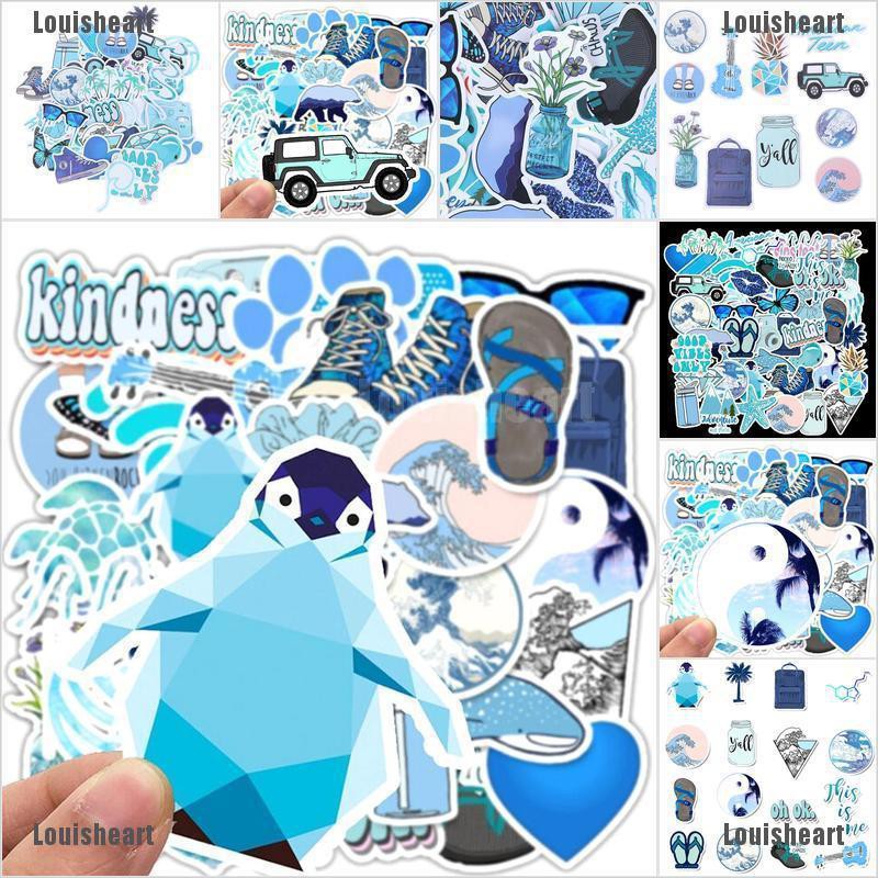 Bộ 50 Miếng Dán Hoạt Hình Màu Xanh Dương Trang Trí Vali / Laptop / Xe Đạp / Xe Hơi DIY