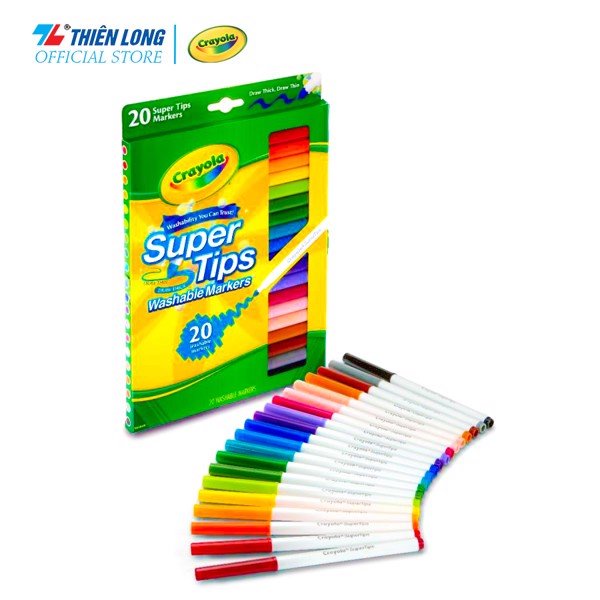 Bút lông màu Supertips Crayola Washable Marker- 20 màu- Viết,vẽ nét mảnh, nét đậm- Có thể rửa được