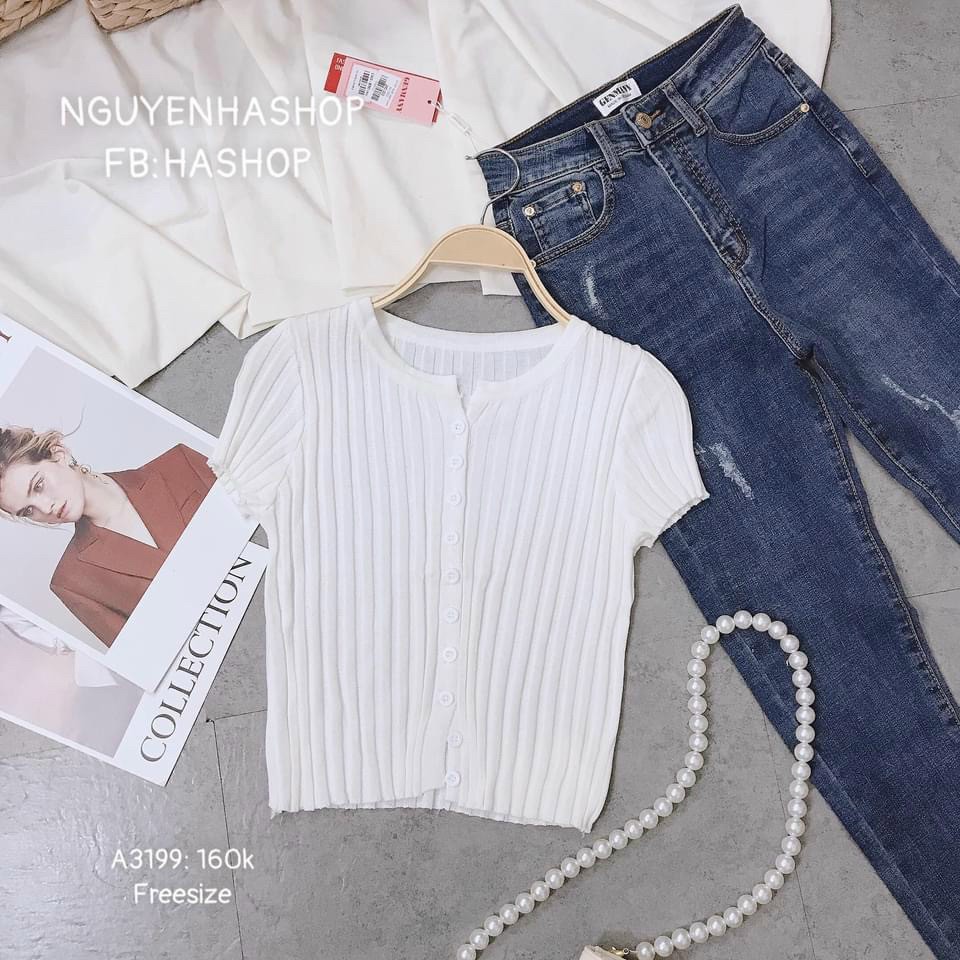 Áo Croptop BIGSIZE cổ nút tròn len gân L85
