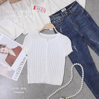 Áo croptop bigsize cổ nút tròn len gân l85