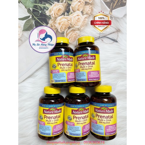 [Mẫu mới] Vitamin tổng hợp bầu Nature Made Prenatal Multi + DHA, Mỹ (90v &amp;150v) cho mẹ bầu và sau sinh