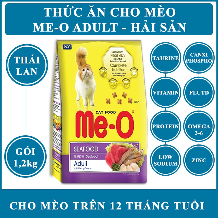 Thức ăn cho mèo Meo 1,2kg vị hải sản và cá ngừ