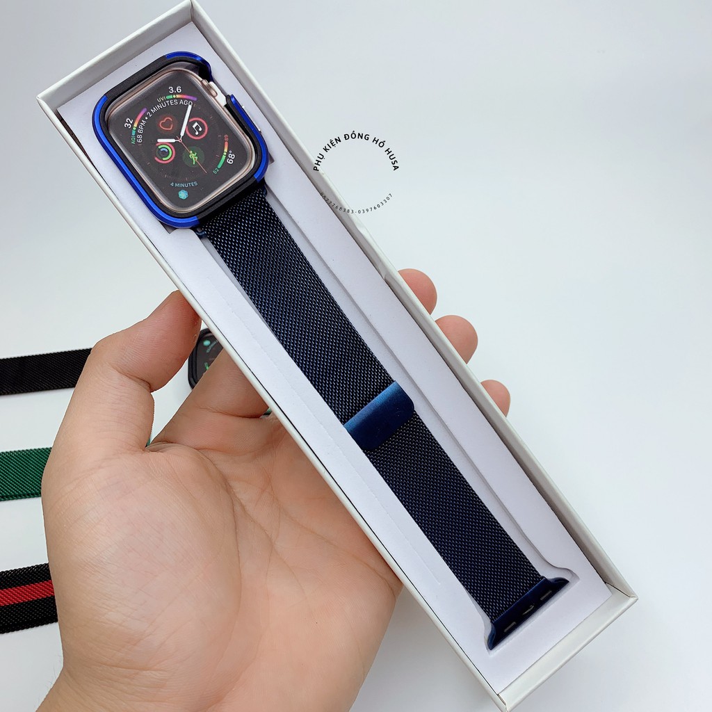 Combo dây thép không rỉ milan loop và ốp viền nhôm chống sốc cho Apple Watch 1/2/3/4/5/6/se