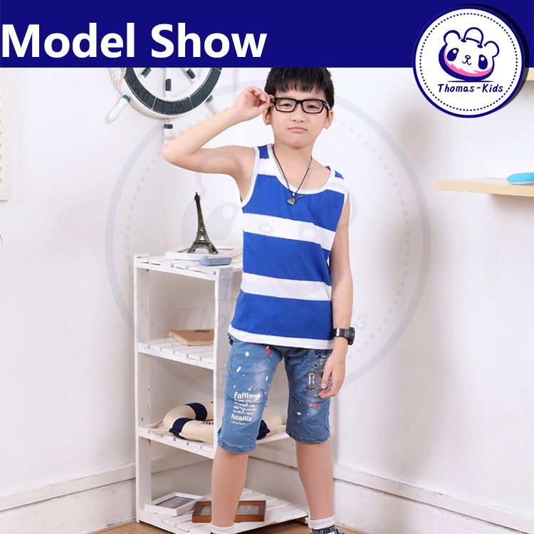 [Hàng có sẵn] D121#Áo thun ba lỗ chất liệu Cotton mềm kích thước 110-140cm cho bé trai