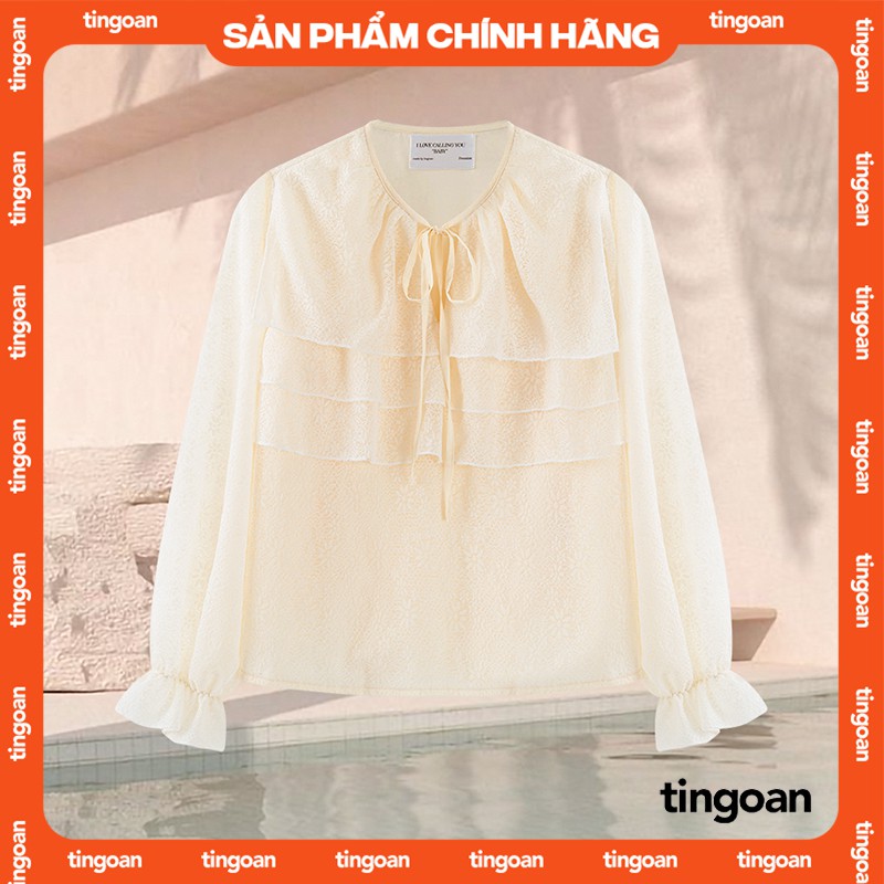 Áo sơmi babydoll vân hoa buộc nơ cổ vàng tingoan DEAR DIARY
