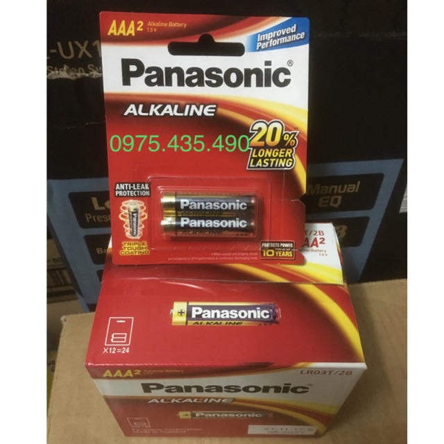 Hộp 12 Vỉ Pin AAA Panasonic Alkaline LR03T/2B 1 Vỉ 2 Viên Made in ThaiLand