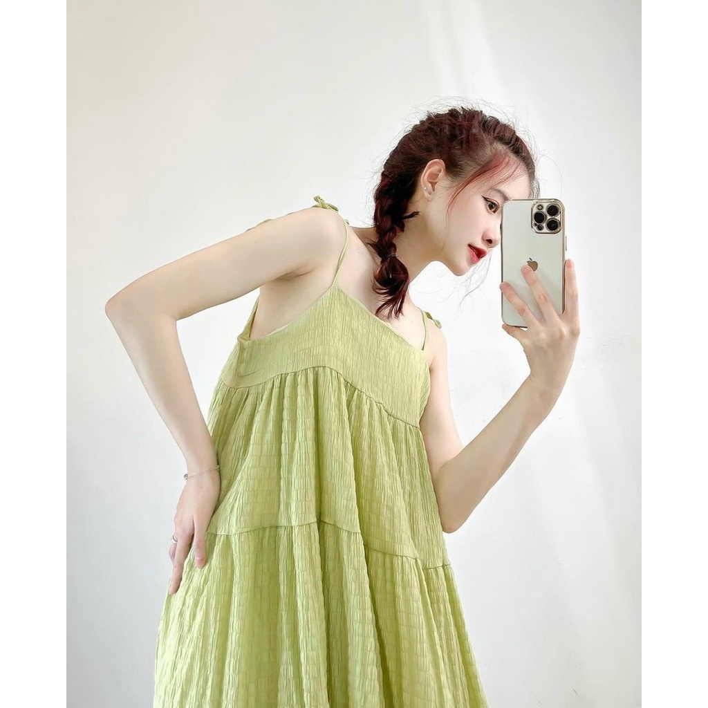 Váy 2 dây chất cotton kẻ xốp màu mới hót hít