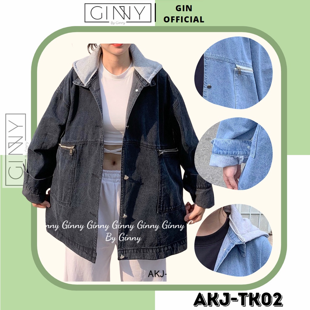 Áo Khoác Jean Túi Zip Nón Nỉ AKJ TK02 | Phong Cách | Thời Trang | GINNYOFFICIAL
