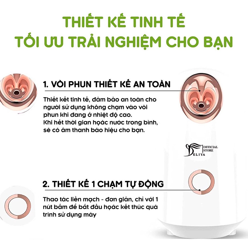 Máy Xông Tinh Dầu DELIYA Nút Bấm Cao Cấp Nano Ionic Giúp Thư Giãn Xông Hơi Mặt Mũi Họng, Xông Phòng Ngủ - NEDEVI